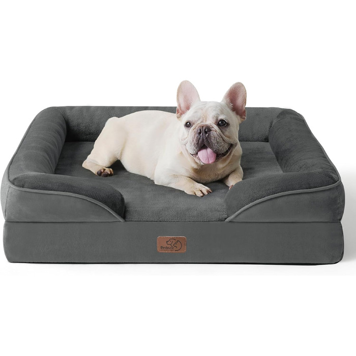 Ортопедичне ліжко для собак BEDSURE - 71x58 см, сірого кольору. Зручне ліжко-софа для маленьких собак з ефектом пам'яті, антиковзаюче, миється. Розміри: 71x58x17 см.