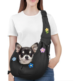 Pawaboo Сумка-переноска для собак та котів, 12lbs, квіти + чорний, регульований ремінь