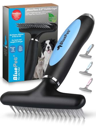BluePet 2.0 - щітка для вичісування довгошерстих собак та котів | Розпушувач ворсу з двома рядами зубців | Розплутує, видаляє підшерстя, згладжує | Версія 2.0, блакитна