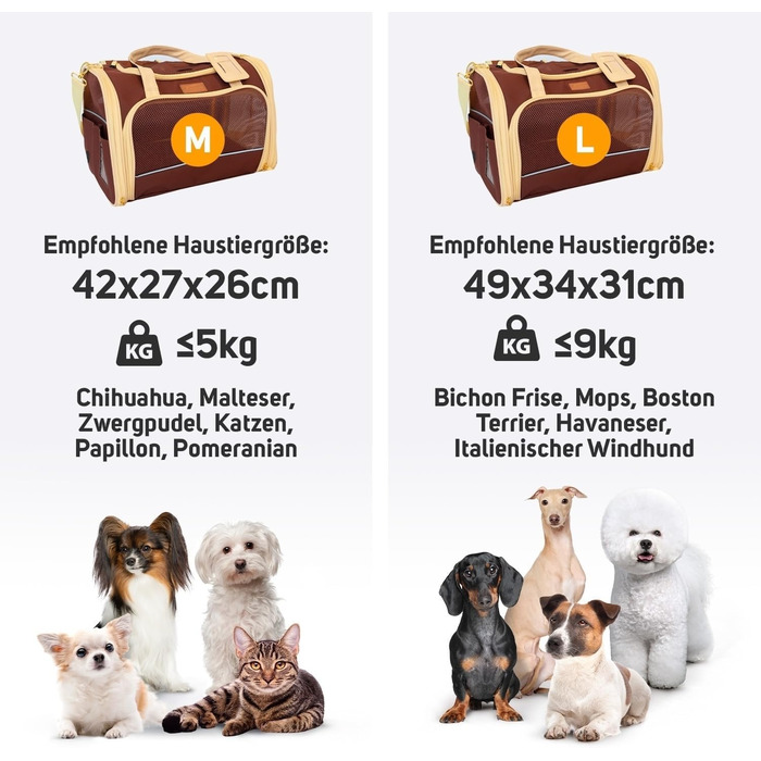 Транспортна сумка PETPROVED для котів і малих собак, розмір M, коричнева, переноска для тварин, сумка-переноска, зручна для подорожей, міцний матеріал