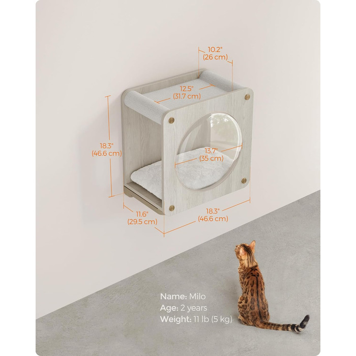 Дряпка для котів Feandrea Clickat Collection - 006, 100 см, з 2 стійками, печера для котів (M-010), монтаж на стіну