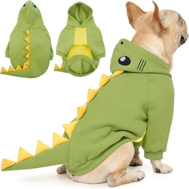 Костюм для собак QBLEEV: динозавр, теплий халат з капюшоном, для косплею, Хелловін, вечірки, зелений