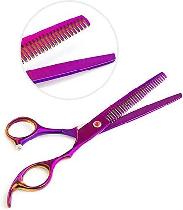Професійні ножиці для собак 7 дюймів, набір 4 шт. (прямі, зігнуті, проріджуючі), чорний/фіолетовий