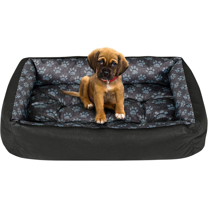 Лежанка для собак SuperKissen24: зручна лежанка-кошик для собак великих, середніх та маленьких порід. Легко миється, розмір M, чорно-сіра, з підставками для лап з льону, 70x55 см (1 шт.)