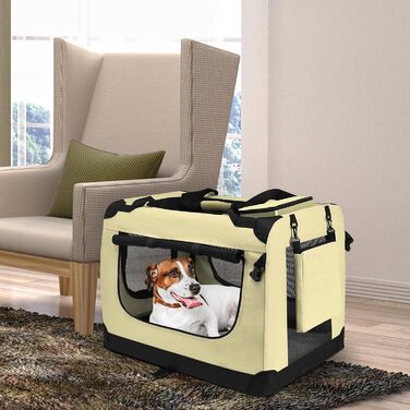 Транспортна переноска для собак PISPET - складана переноска з комфортним вкладишем. Підходить як затишний собачий будинок. Розміри: 80x55x55 см, Бежевий колір