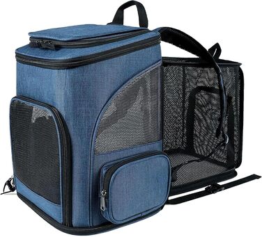 Рюкзак-переноска для котів RASTKY, складана переноска для тварин, міцна переноска для собак та малих тварин до 8 кг, ідеально підходить для візитів до ветеринара, прогулянок у парку, сірий (чорний) (блакитний)