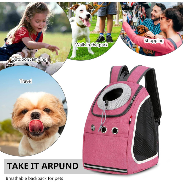 Рюкзак для собак та котів PETCUTE: для подорожей, кемпінгу та прогулянок (Рожевий)