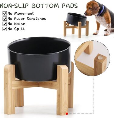 Керамічна годівниця для собак та котів Petygooing, нахилена, протиковзна, з підставкою, чорна, 3.6 літри