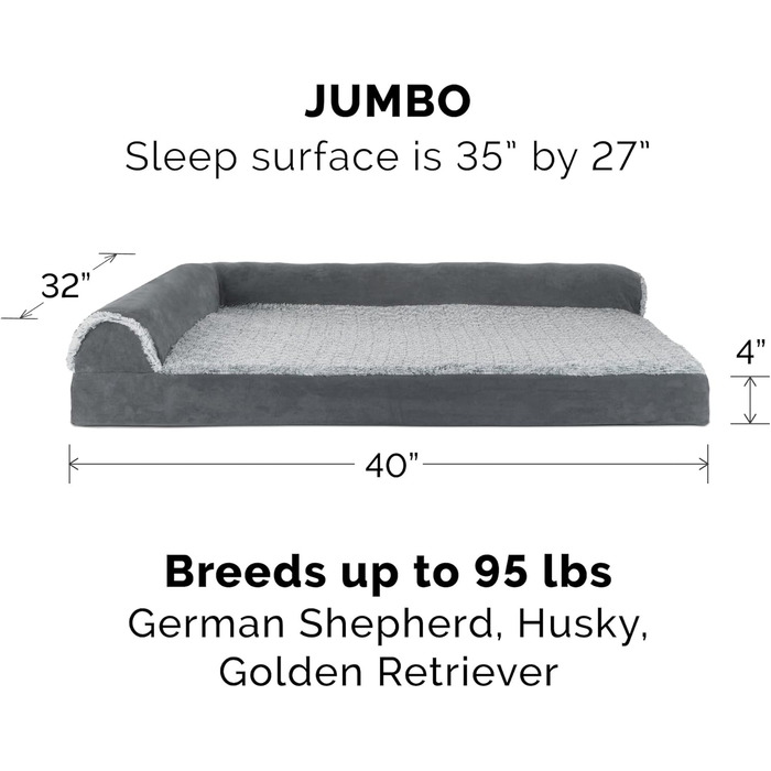 Ліжко для собак Furhaven XL з піною з пам'яттю, двоколірне штучне хутро та замша, форма 