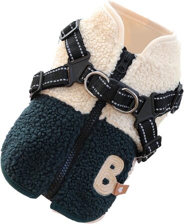 Зимовий одяг для собак – теплий костюм з флісовою підкладкою, з отвором для шлейки, для малих та середніх собак, для осені, активного відпочинку, прогулянок та походів, рожевий / білий (зелений та білий)