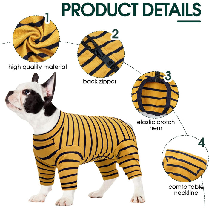 Піжама для собак після операції Kuoser, захисний боді для собак після кастрації, боді для собак з ніжками, піжама для маленьких та середніх собак, зелений колір (XL, жовтий)