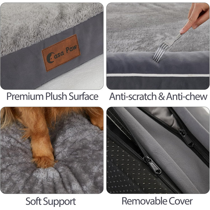 Ортопедичні лежанки для собак великих порід, XL, водонепроникні, з memory foam, зручна подушка для шиї, сірий колір