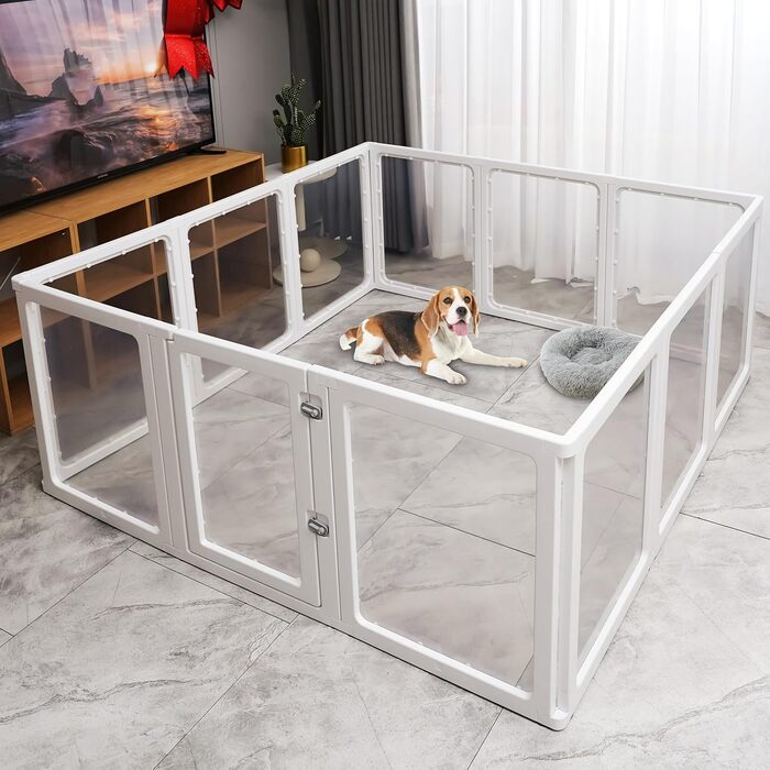 Кізохід для собак Citylife 6-TLG 60см, складаний вольєр для собак з дверцятами, вольєр для собак у квартиру, великий кізохід для собак, котів, кроликів, дрібних тварин, з неслизьким покриттям, прозорий (12-TLG 75CMH)