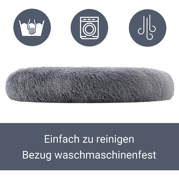 Кругле лежанка для собак та котів Juskys Monty 3XL, 120 см, сірий колір, м'яка, антиковзаюча, знімний чохол