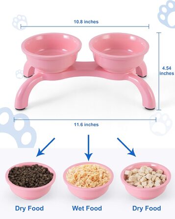 Набір мисок для котів 2 шт. з підняттям - міцні, з широкою основою, нековзні, сумісні з посудомийною машиною, зручні для вусів (Рожевий, Double)