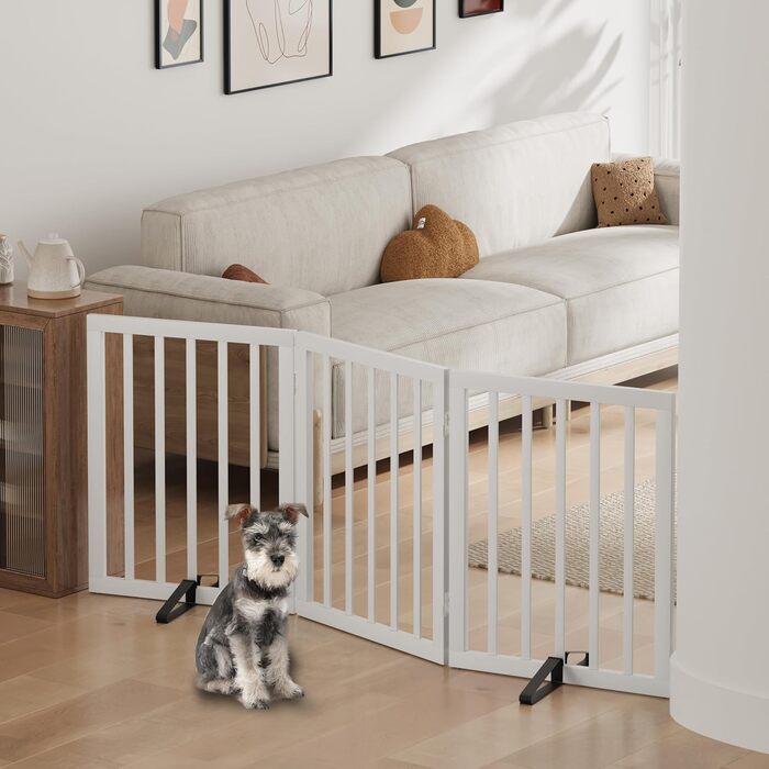 Ворота для собак з бамбука, розкладні, для дверей, внутрішні, 3 панелі (білий)