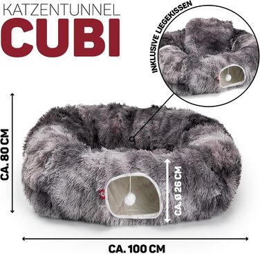 Преміум тунель для котів CUBI від CanadianCat Company: XXL з місцем для сну та м'яким лежанком, підходить для великих котів, темно-сірий, 100 x 80 x 26 см