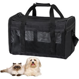 Транспортна сумка для кота та собаки, складана переноска для тварин, переноска для маленьких собак та котів, переноска для собак з регульованим плечовим ременем, переноска для кота в авто, літак та поїзд (чорний, M)
