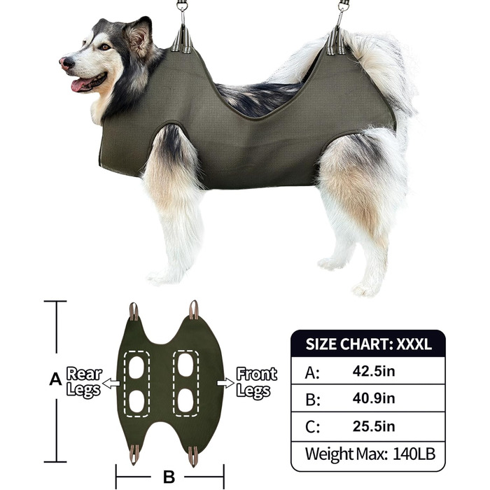 Гамак для грумінгу собак, гамак для догляду за собаками, гамак для підстригання нігтів з кусачками, гамак для грумінгу з широким ременем (Medium 16 кг, блакитний) 16 кг, блакитний (XXX-Large 63 кг, зелений, надвеликий)
