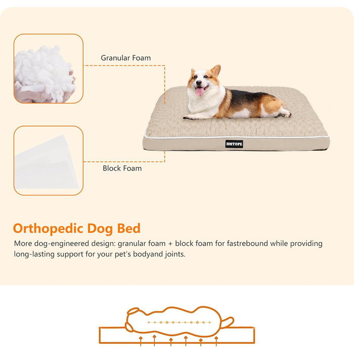 Ортопедичне ліжко для собак, матрац для собак з двошаровим дизайном, миється, знімний кошик для собак, 90 см для собак маленьких та середніх порід, бежевий колір, розмір 89 x 59 x 10 см