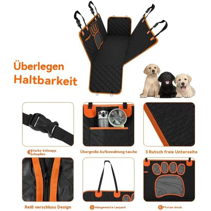 Захист для автосидіння для собак GlobalTrend – водовідштовхувальний, нековзний, 4-в-1 з боковими захистами, захистом від подряпин та кишенями – для собак будь-якого розміру