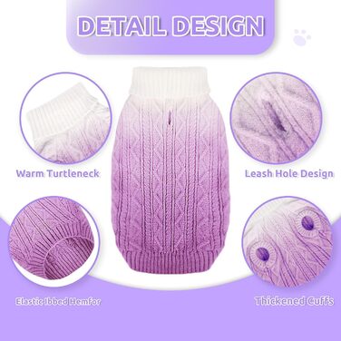 Пуловер для собак CITE TOILE, теплий зимовий, м'який, зручний, з високим коміром, для холодної погоди, градієнт кольору, для маленьких та середніх собак, фіолетовий, розмір S