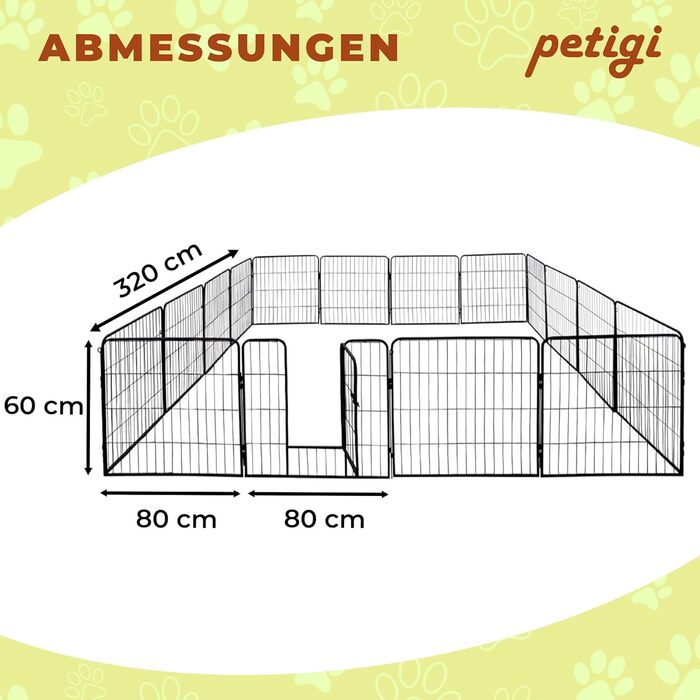 Вольєр для цуценят Petigi XL, 16 деталей, розмір елемента: 60x80 см, сталь з порошковим покриттям, вольєр для цуценят, клітка для собак, кроликів, морських свинок, котів, легкий у догляді