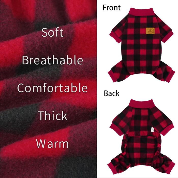 XPUDAC Піжама для собак на Новий Рік, в клітинку, для маленьких та середніх собак, дівчаток та хлопчиків, флісова, тепла, зимова (розмір M)