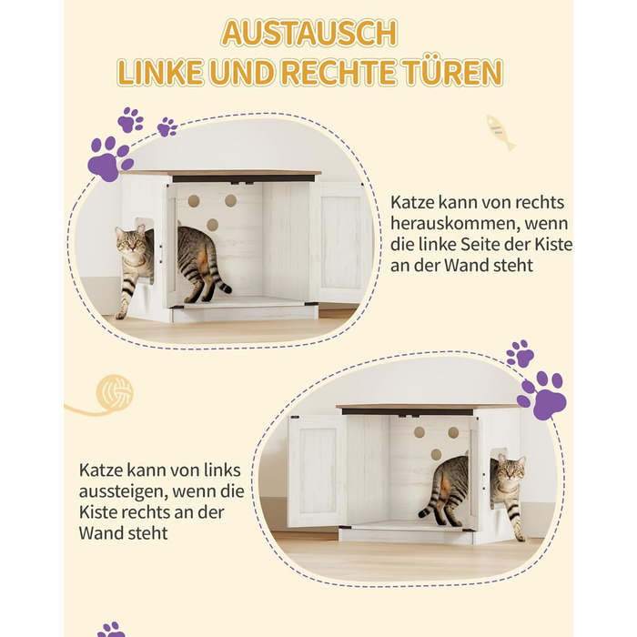 Драбина-кіготь для котів з туалетом, годівницею, 173 см, велика платформа, мотузка сизаль, гамак, знімний килимок, іграшки-кульки, білий та коричневий колір CB89014WT