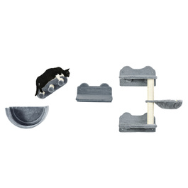 PawHut Cat Climbing Wall 4 шт., Кігтеточка для скелелазіння з котячими сходами, гамак, платформа для стрибків, настінне котяче дерево, настінні меблі для кішок, до 5 кг| Аосом