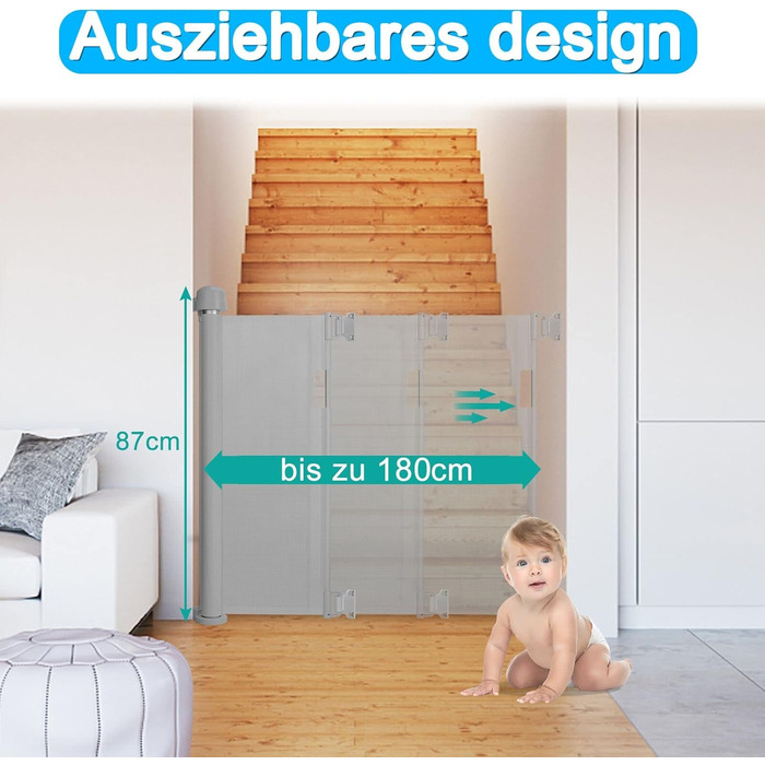 Захист для воріт NAIZY: ролетний захист для собак та дітей, 180 см, сірий