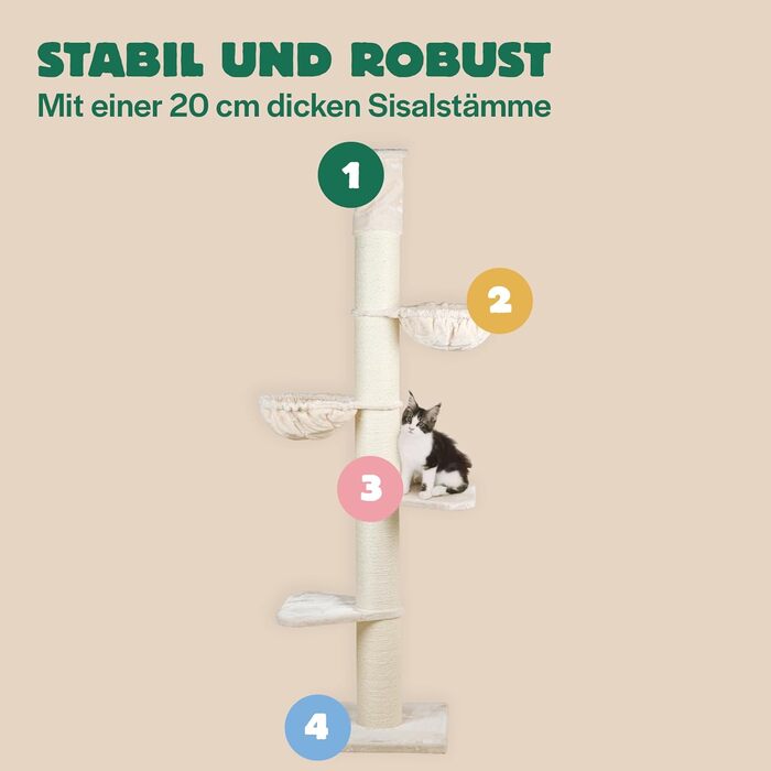 Дряпка для великих котів RHRQuality Maine Coon Tower Plus, до 295 см, стовпи 20 см, кремова