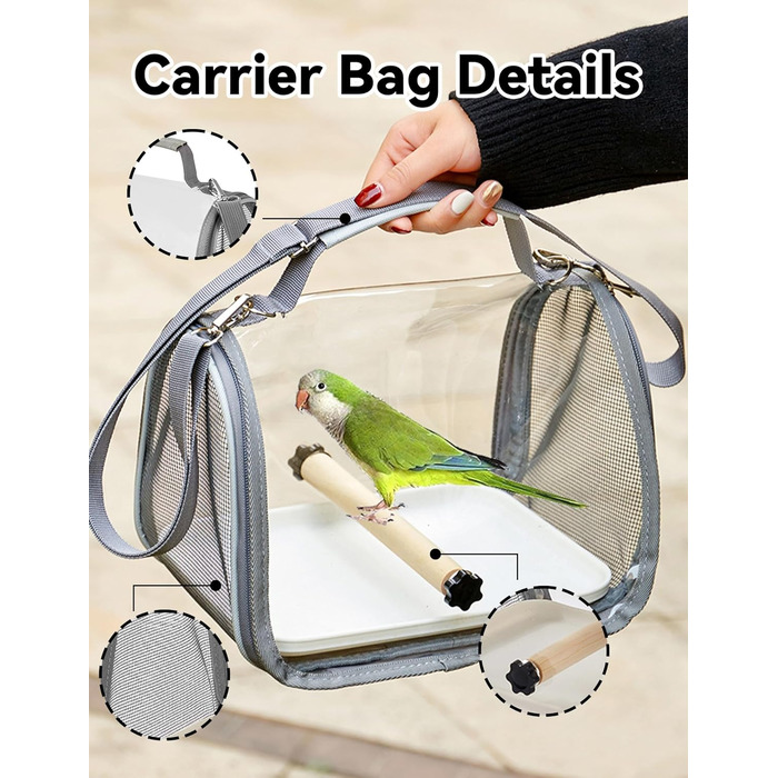 Транспортний бокс для птахів Gxdamxz з дерев'яним штиком та підносом, клітка для хвилястих попугаїв/попугаїв/дрібних тварин, 27x20x20 см