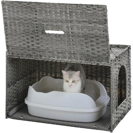 MUTTROS туалет для котів з ротанга, прихований туалет для котів, меблі з ручної плетіння, з високою дверцятами та піднятим бортиком, котячий будиночок-шафка для великих котів, для дому, вітальні, сірий