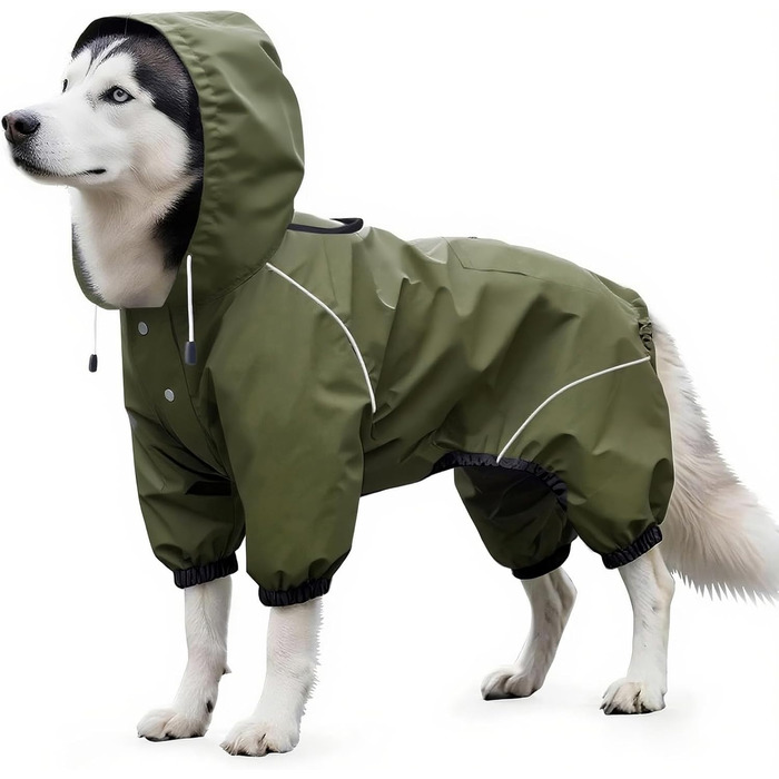 Водонепроникний дощовик для собак Idepet: тепла куртка з капюшоном для малих та середніх собак, зелений, 4XL