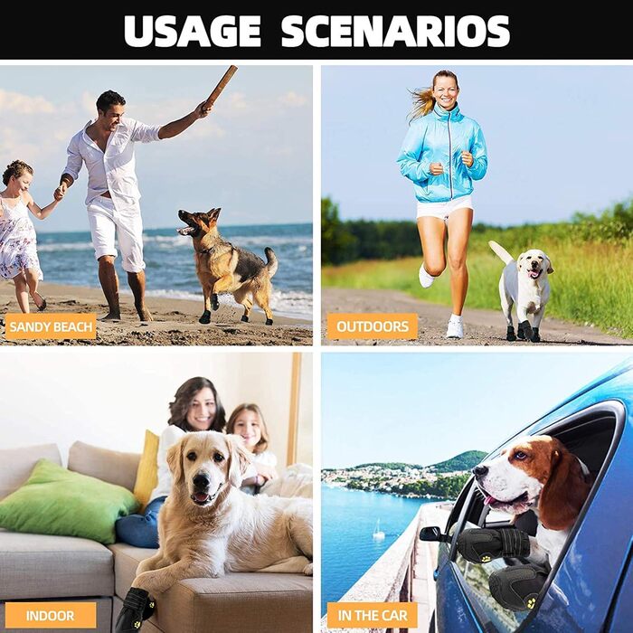 Водонепроникні чоботи для собак (4 шт.) з регульованими ремінцями та світловідбиваючими елементами, для собак малих та середніх порід