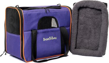 Транспортна сумка для котів та собак Brave Paws, міцна, зручна, дихаюча, з безпечним замком та складною мискою (фіолетова)