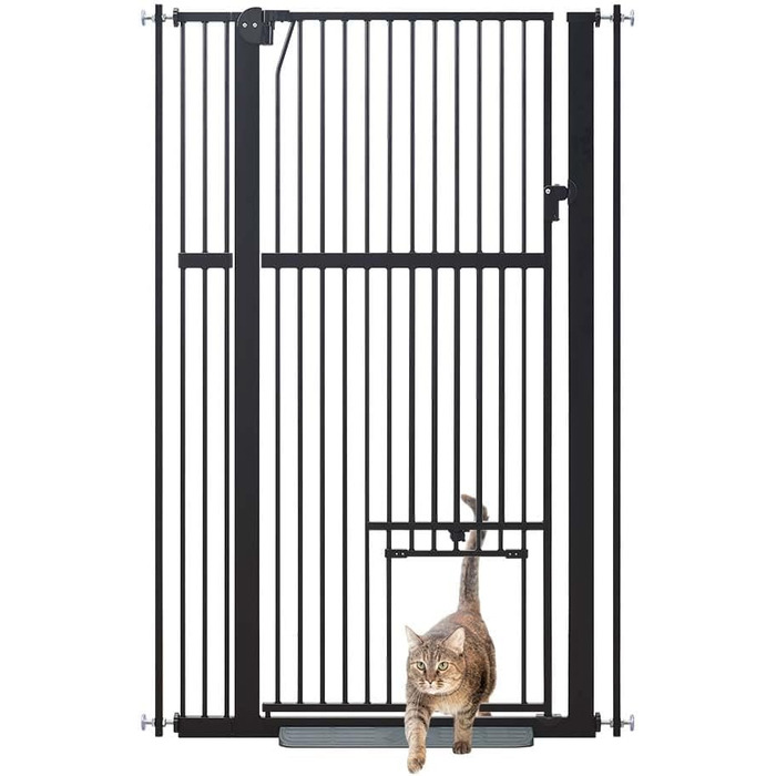 Кітниця UniPaws для дверей, 142 см, з дверцятами для котів, ширина 95–105 см, для собак та котів, для сходів та дверей, білий колір (чорний, ширина 79-95 см)