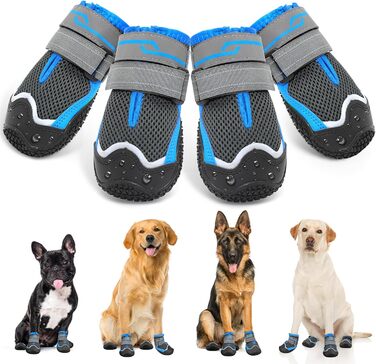 Чоботи для собак Weesiber, 4 шт. Неслизькі собачі чоботи з світловідбиваючими ременями та зносостійкою гумовою підошвою, захист лап для маленьких, середніх та великих собак (Сірий, розмір 8)
