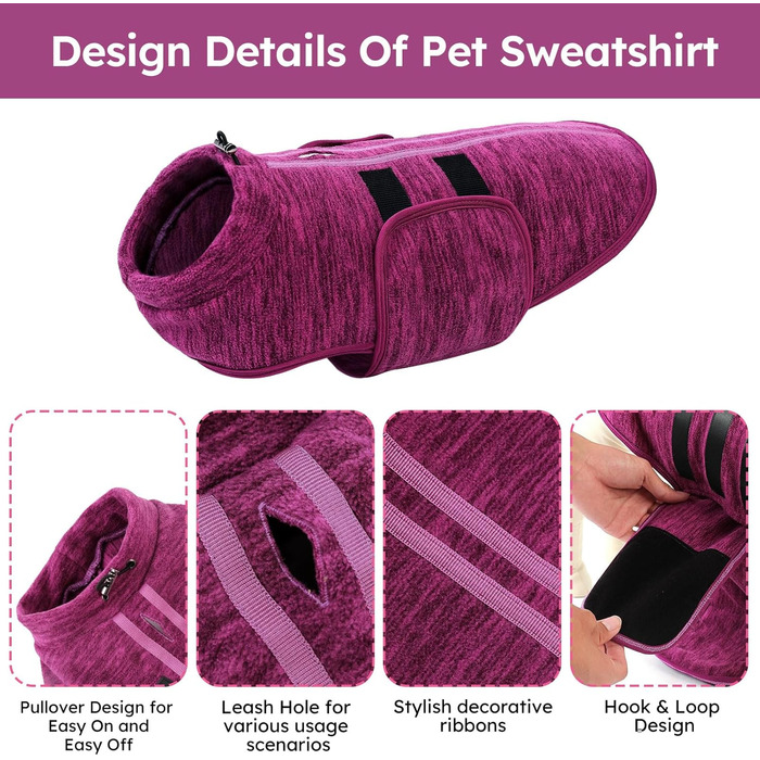 Теплий зимовий пуловер/мандель для собак Queenmore з флісу, для дрібних порід (Чихуахуа, Такса, Бульдог), колір: фіолетовий