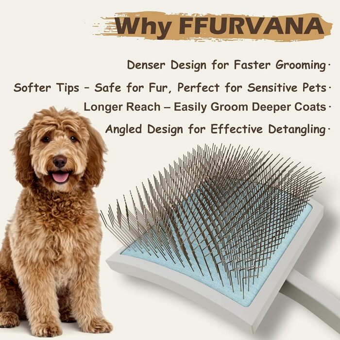 Професійна щітка для грумінгу домашніх тварин Robuste | Для довгошерстих та кучерявих собак та котів (кремово-білий)