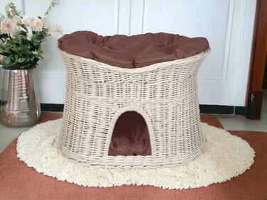 Двоярусне ліжко-будка для котів та собак з подушками, коричневе/біле, 60 см (XL)