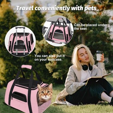 Транспортна сумка для тварин ZSMJAER з підстилкою з флісу, для котів та маленьких собак до 10 кг, рожева
