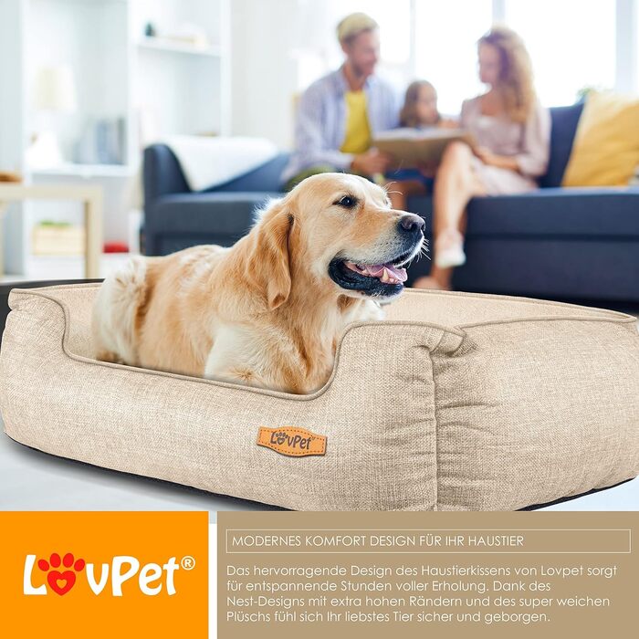 Лежак для собак Lovpet Chiller XL 110x75x27 см, знімний чохол, миска та 3 кісточки, для малих, середніх і великих порід, бежевий