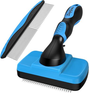 Набір для догляду за собаками: щітка для вичісування, шампунева щітка, металевий гребінець, 3 шт., блакитний/чорний