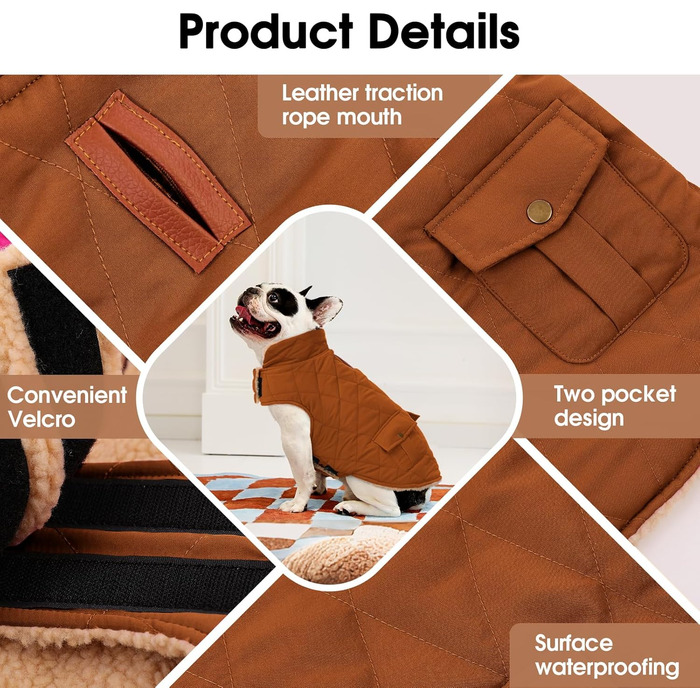 Зимовий теплий одяг для собак CITE TOILE - куртка з флісу для собак, підходить для чихуахуа, такси, коричнева, XS