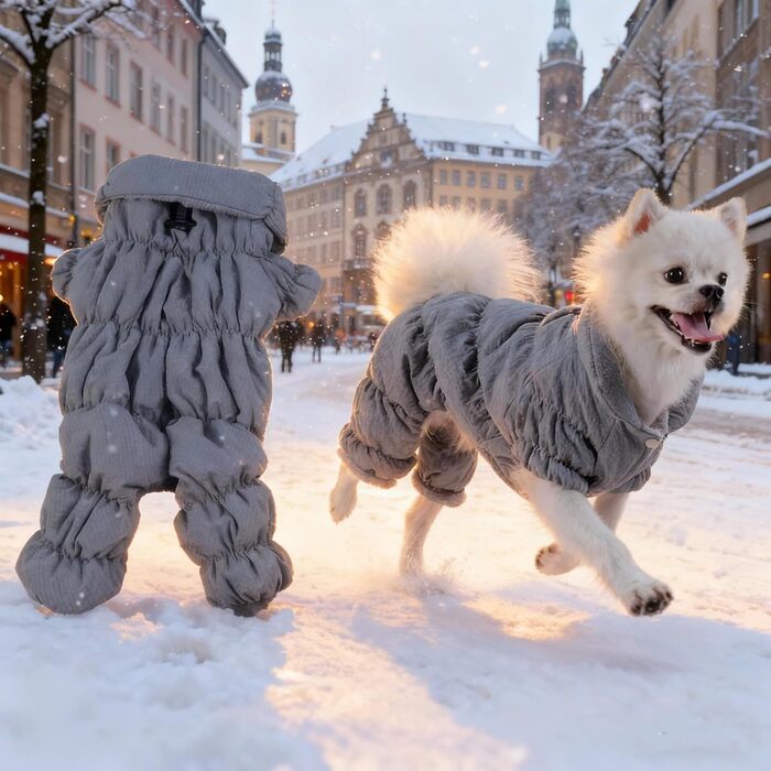 Зимовий теплий одяг для собак - куртка-манта для маленьких та середніх собак, сіра (M), з D-поточкою