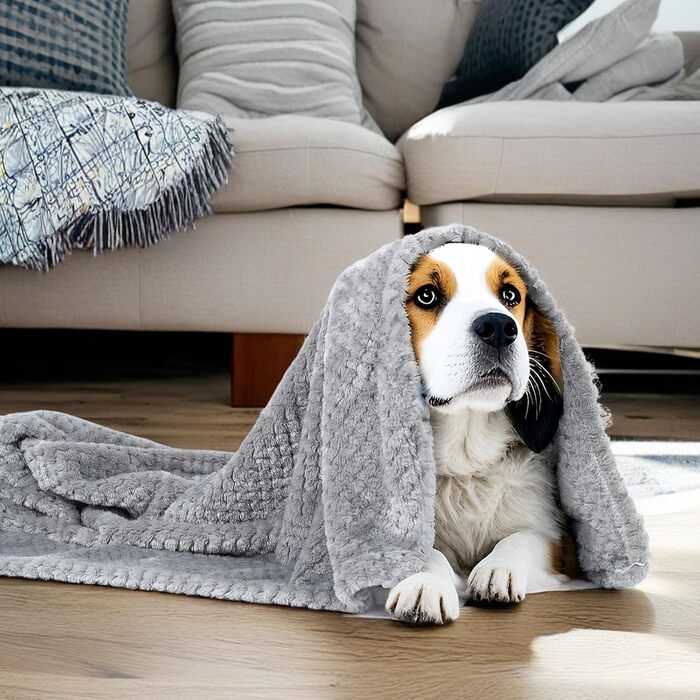 SLSON Ковдри для собак та котів, 70x100 см (сірий та білий) - м'які, двосторонні, для дому та подорожей
