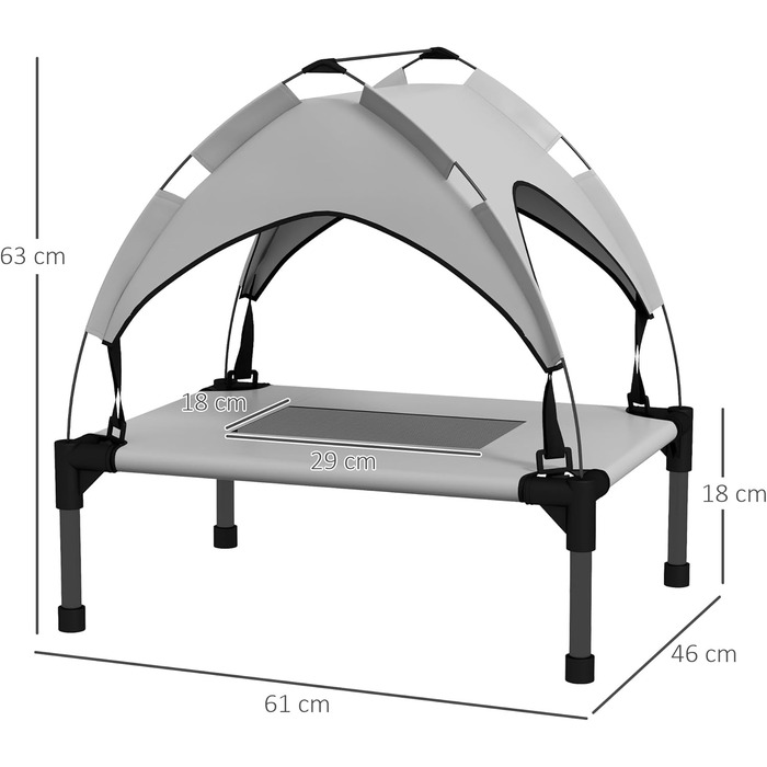 PawHut Підвищене собаче ліжко з балдахіном, ліжко для домашніх тварин, вулична лежанка для собак з дахом, дихаюча, для маленьких та середніх собак, Оксфорд 76 x 61 x 69,5 см (Д 61 x Ш 46 x В 63 см, світло-сірий)