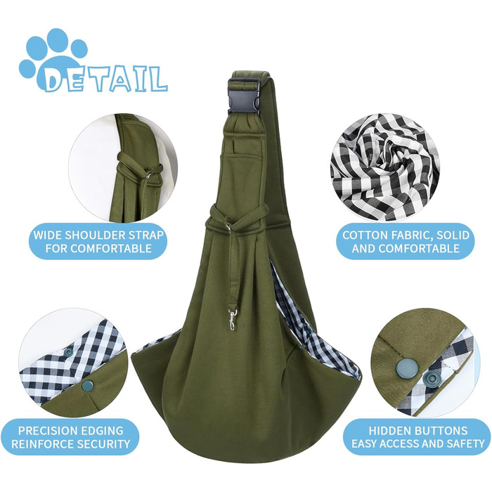 Сумка-переноска для домашніх тварин, регульована переноска для собак, реверсивна переноска для маленьких собак до 7 кг, переноска для собак, переноска для собак для прогулянок та активностей на відкритому повітрі (зелена)